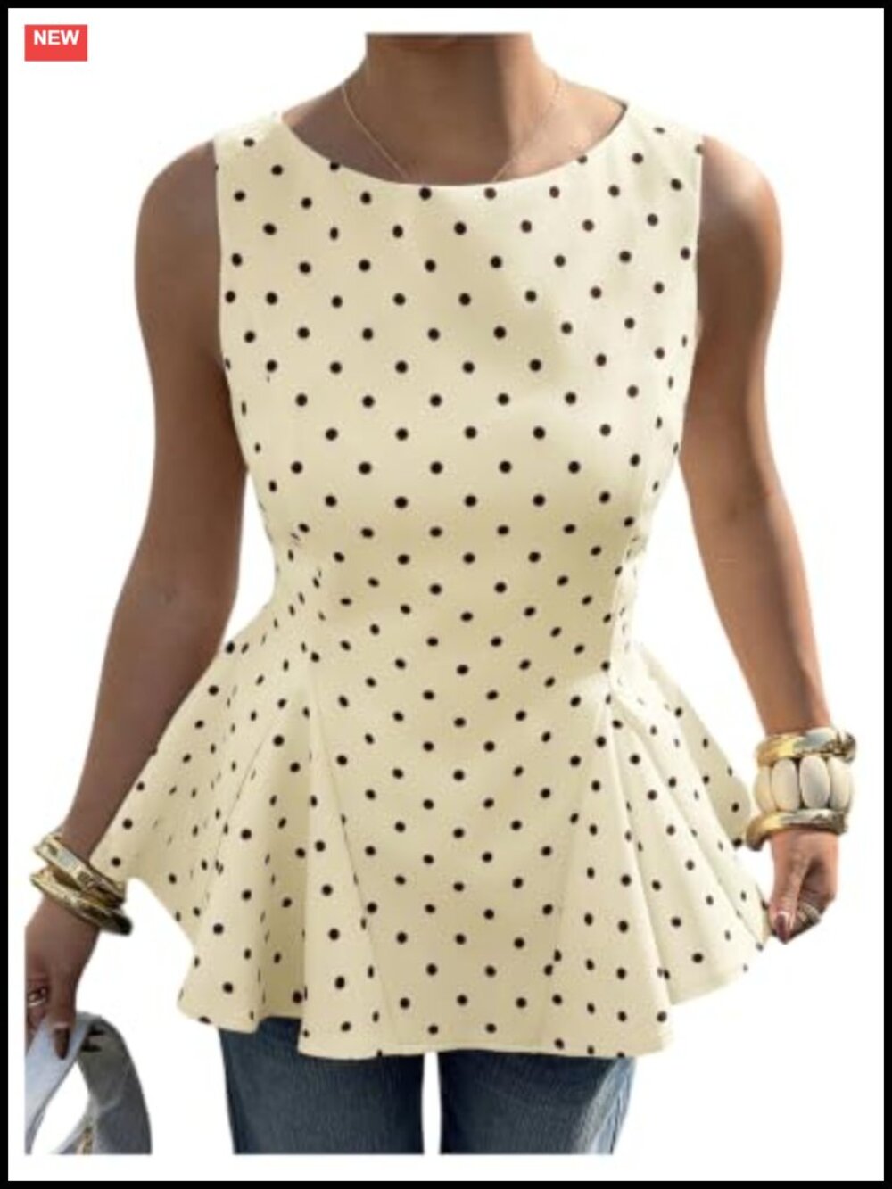 Floerns Peplum Tank Top Sleeveless Polka Dot Blouse Summer Vacation Dressy